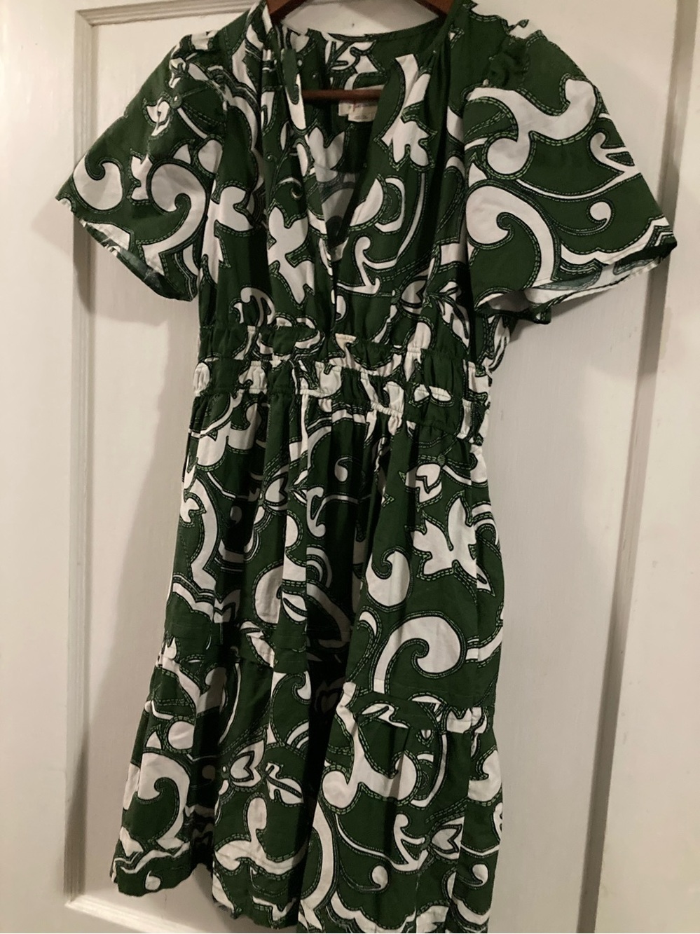 Anthropologie XS petite Green and White dress